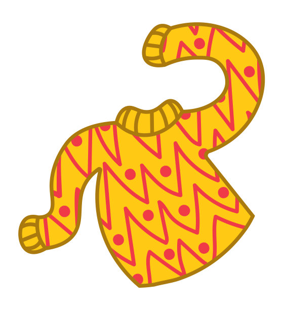 黄色毛衣，高兴地举起手臂和红色的chevron图案。图形印刷的圣诞节，新年，生日，庆祝活动。图片下载