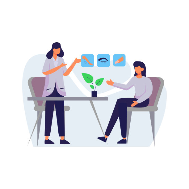 一位病人向美容医生咨询她的身体护理矢量插图图片下载