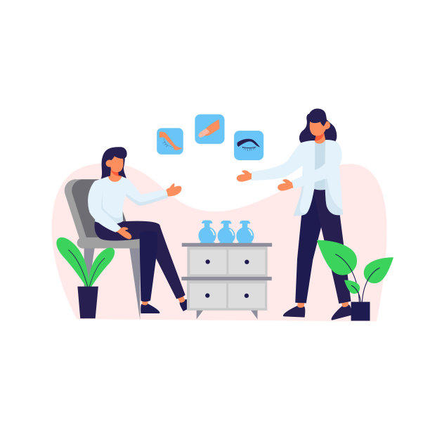 一位病人向美容医生咨询她的身体护理矢量插图图片下载