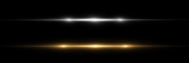 明亮的水平了。激光束，水平光束。美丽的光闪烁。黑色背景上发光的条纹。股票版税免费矢量插图。图片下载