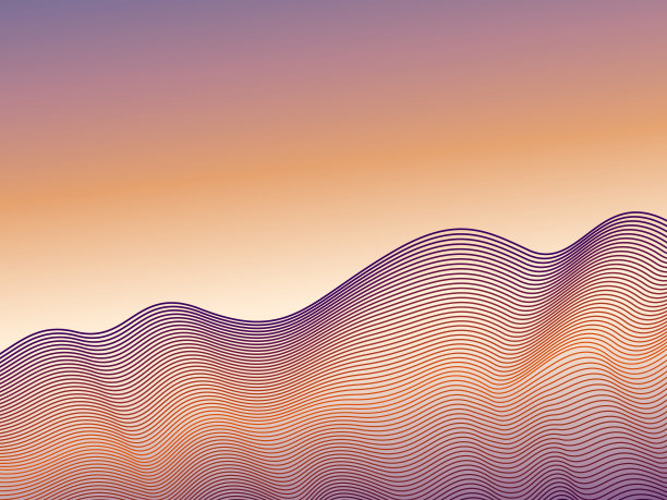 彩色背景与紫色，橙色波浪线。动态的曲线。线的艺术模式。飘逸的丝带模仿。摘要设计横幅，礼品卡，邀请，海报，传单。带有复制空间的模板图片下载