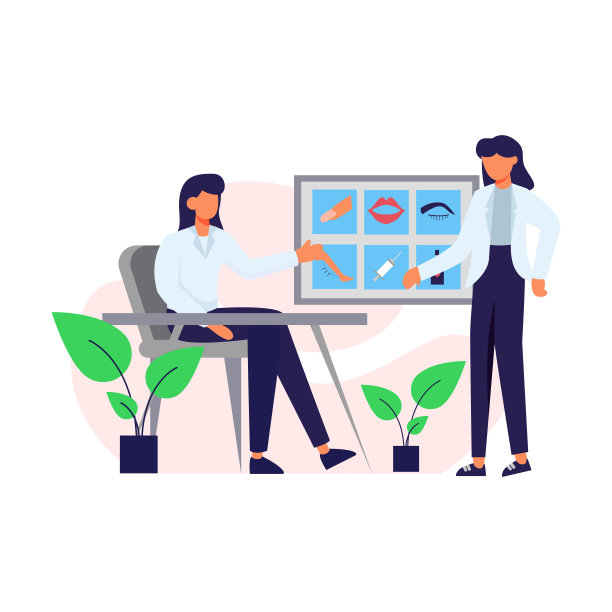 一位病人向美容医生咨询她的身体护理矢量插图图片下载