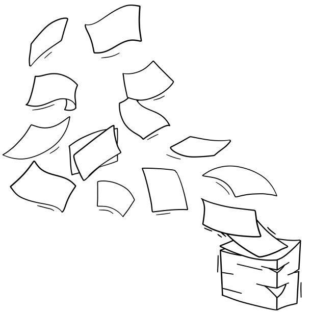 飞行白纸抛出对象白色垃圾卡通平面插图插画图片素材