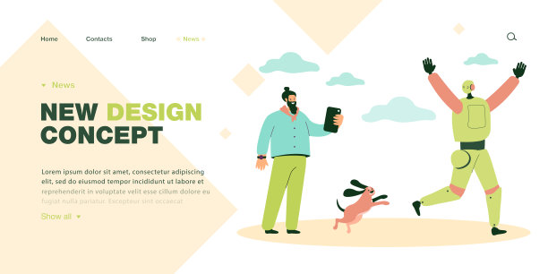 机器人害怕地从人和狗身边跑开图片下载