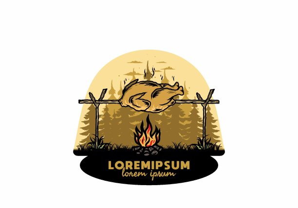 烤鸡篝火插图设计图片下载