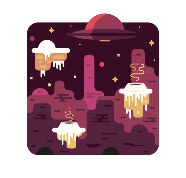 宇宙飞船在接近小行星的太空表面盘旋。向量的卡通插图图片下载