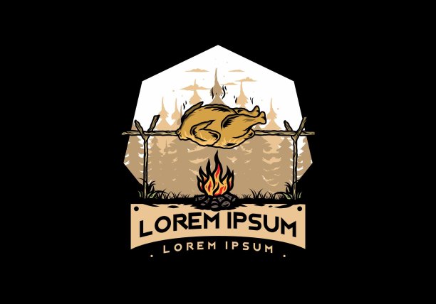 烤鸡篝火插图设计图片下载