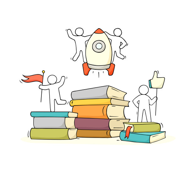 给一个有许多书的小个子画素描。图片下载