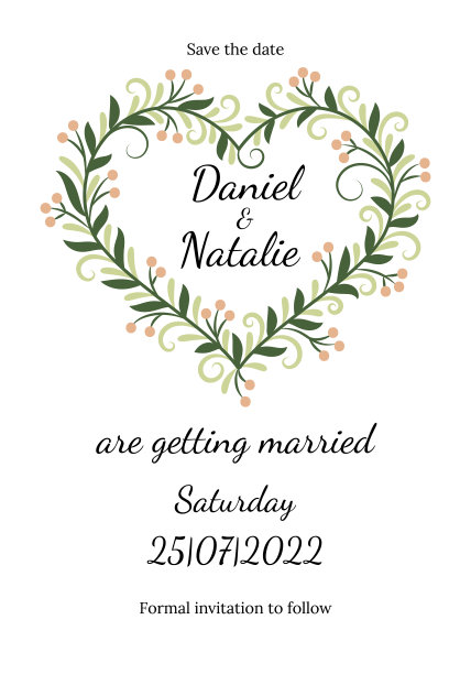 婚礼请柬模板装饰成带有花卉图案的心形。矢量插图。图片下载