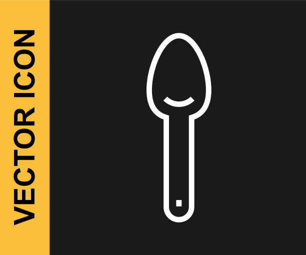 白色线勺子图标孤立在黑色背景图片下载