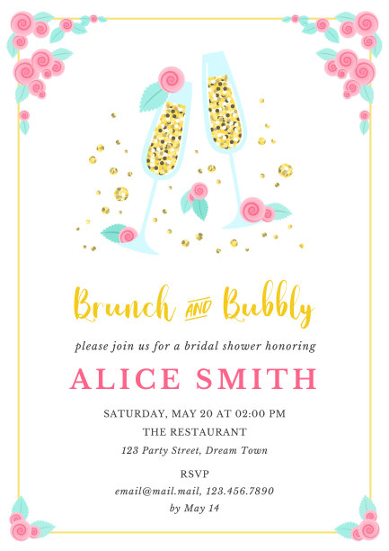 早午餐和香槟邀请模板图片下载