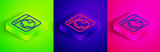 等距线全球图标孤立在绿色图片下载