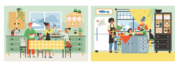 幸福的一家人在厨房里一起做蛋糕图片下载