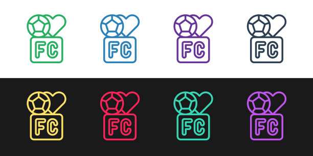 设定线球迷俱乐部足球图标孤立在黑色图片下载