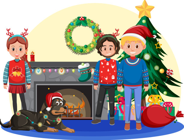 快乐的一家人在家里庆祝圣诞节图片下载