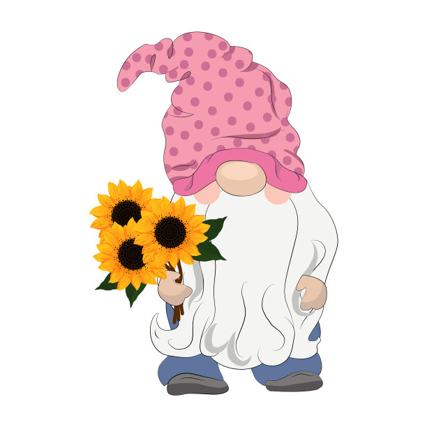 可爱的侏儒戴着粉红色的帽子，还有一束图片下载