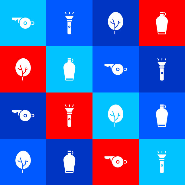 设置哨子、手电筒、树和水壶水图片下载