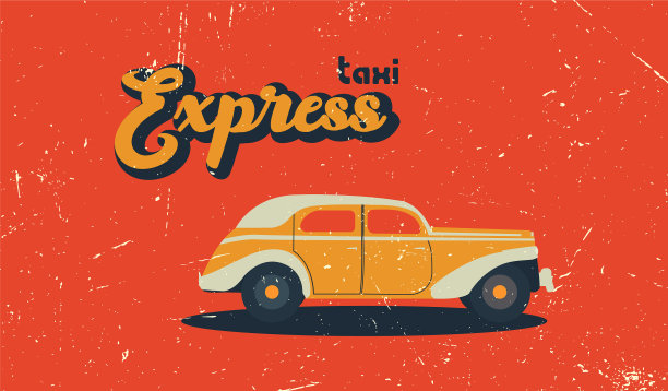 黄色复古汽车方格在红色背景图片下载