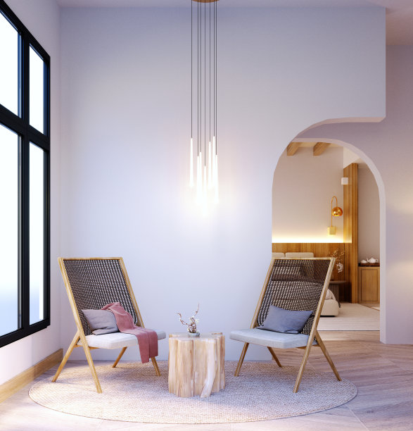 3d渲染，3d插图，室内场景和模型，现代室内与白色墙壁扶手椅。图片下载