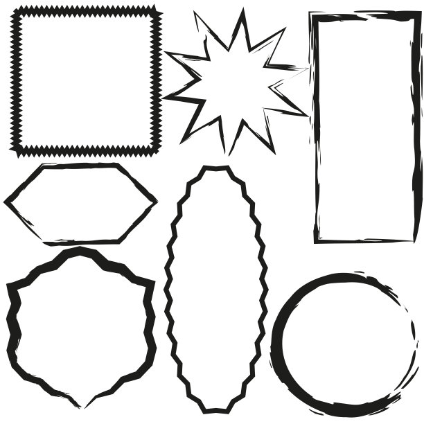 画笔框架各种形状。枯燥乏味的纹理。手绘向量集。边框架。矢量插图。股票的形象。图片下载