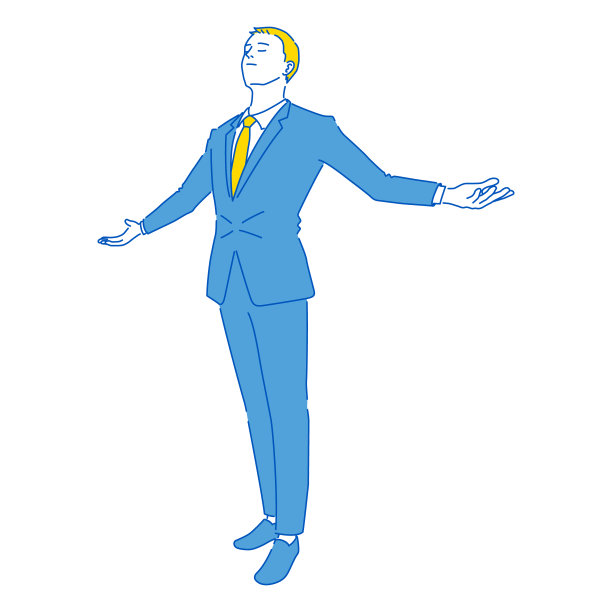 一个商人伸开双臂仰望天空的插图(白色背景，矢量，剪切)图片下载