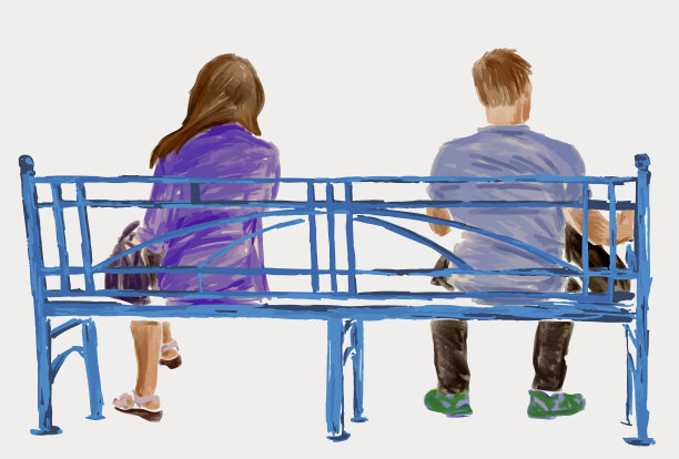 水彩画夫妇休闲的城镇居民图片下载