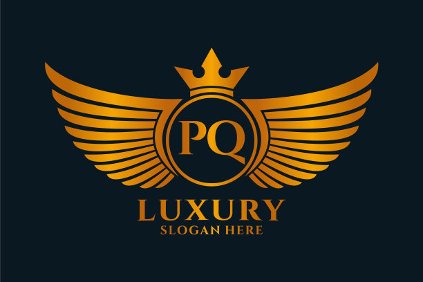 豪华皇家翼字母pq金冠彩色标志图片下载