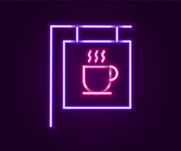发光的霓虹灯线街道招牌咖啡图标图片下载