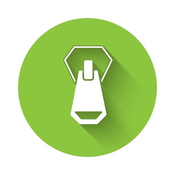 白色拉链图标孤立与长阴影绿色图片下载