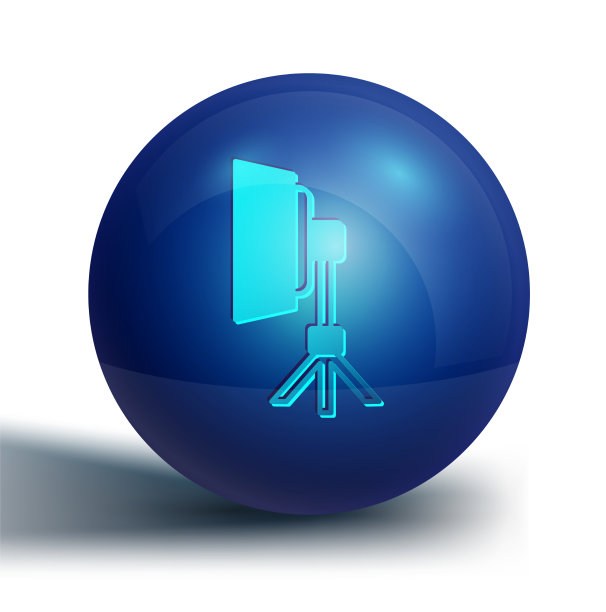 蓝色工作室灯泡在软盒图标孤立上图片下载