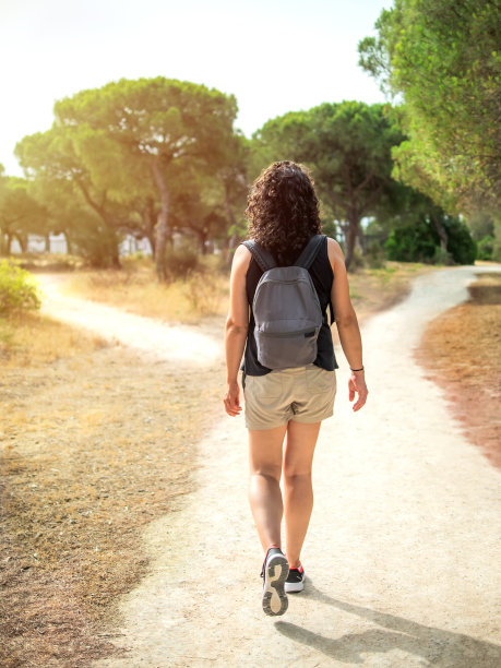 女人在森林里选择一条路。生活中的决策概念。图片下载