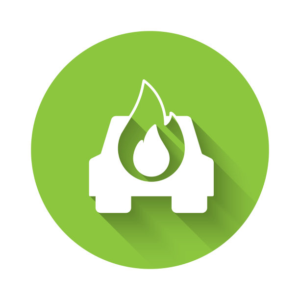 白色燃烧的汽车图标与长长的影子隔离图片下载