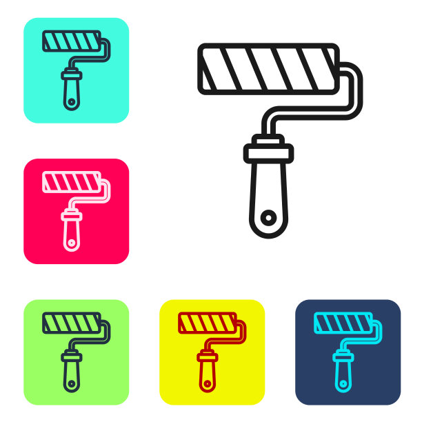 漆辊上黑色线刷图标孤立图片下载