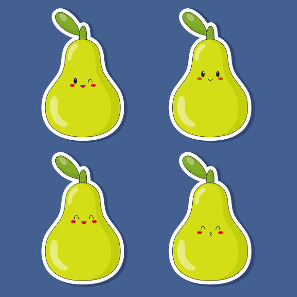 一套可爱卡哇伊绿梨表情的贴纸图片下载