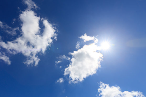夏天，蓝天上的太阳和云图片下载
