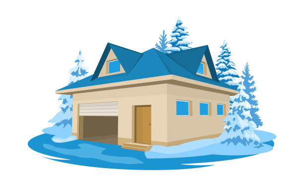 冬景小屋，树木环抱图片下载