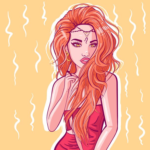 红色卷发的狮子座女孩图片下载