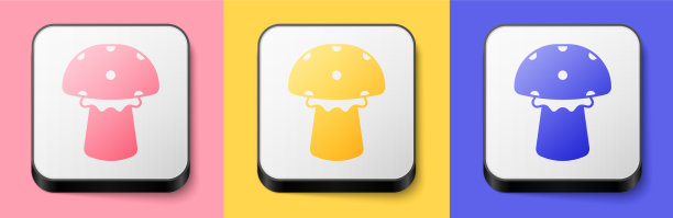 等距蘑菇图标，分离在粉黄色上图片下载
