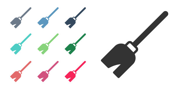 黑色女巫的扫帚图标孤立在白色上图片下载