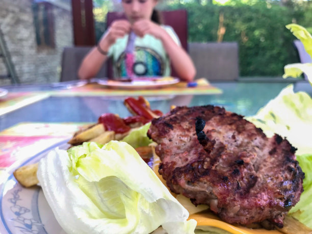 无麸汉堡加生菜和薯条图片下载