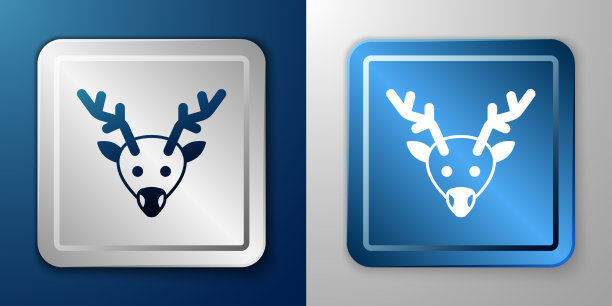 蓝色和灰色上孤立的白色驯鹿图标图片下载