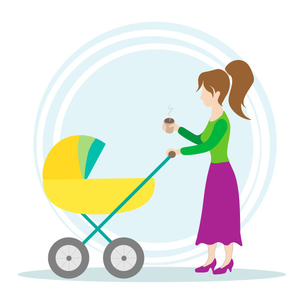 妈妈带着婴儿车和咖啡图片下载