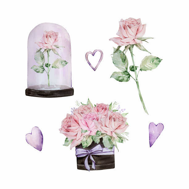 玫瑰花束玻璃罐下的玫瑰图片下载