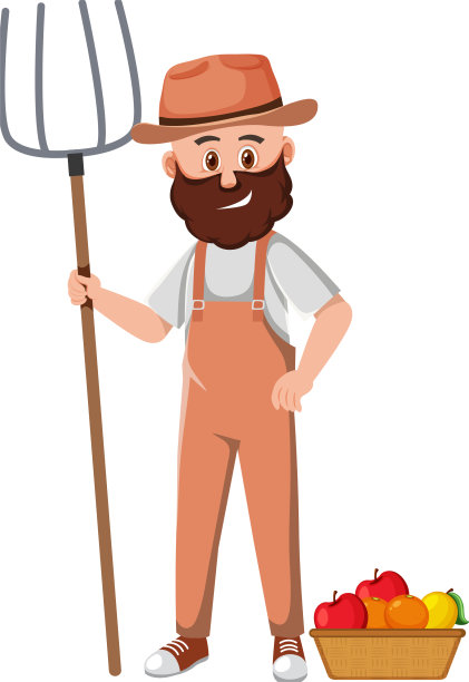 一个白色背景的农民卡通人物图片下载