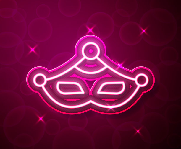 发光的霓虹灯线嘉年华面具图标孤立上图片下载