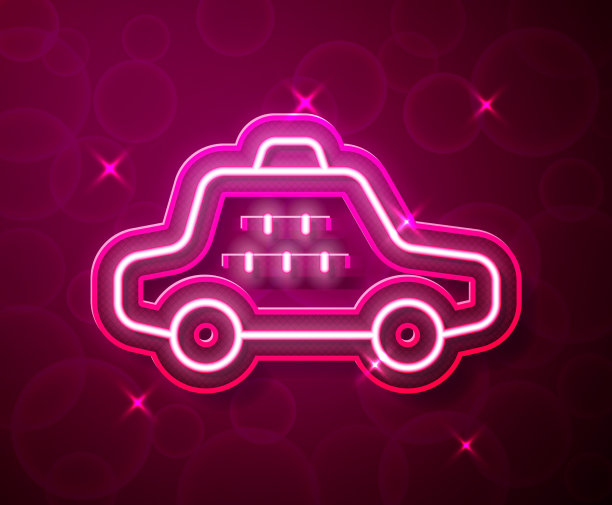 发光的霓虹灯线出租车图标孤立的红色图片下载