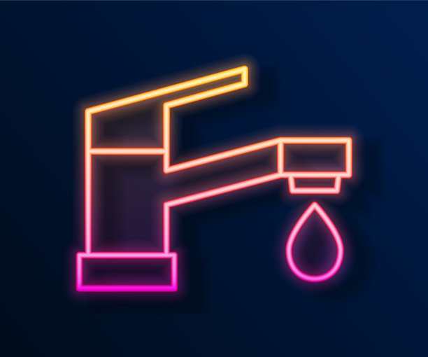 发光的霓虹灯线水龙头图标孤立在黑色图片下载