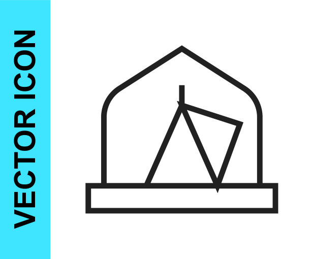 黑线旅游帐篷图标孤立在白色上图片下载