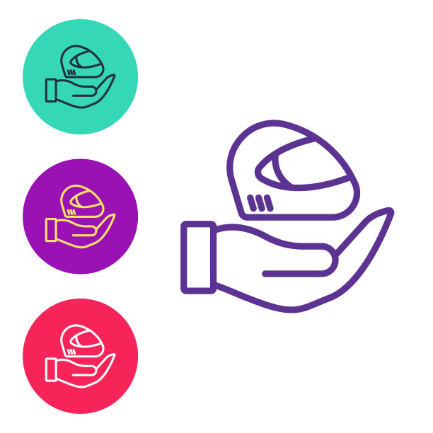 设置线赛车头盔图标孤立在白色图片下载