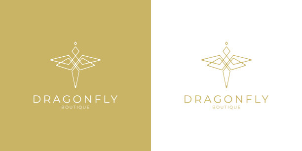 极简优雅的蜻蜓标志设计，线条艺术风格的精品珠宝和沙龙图片下载